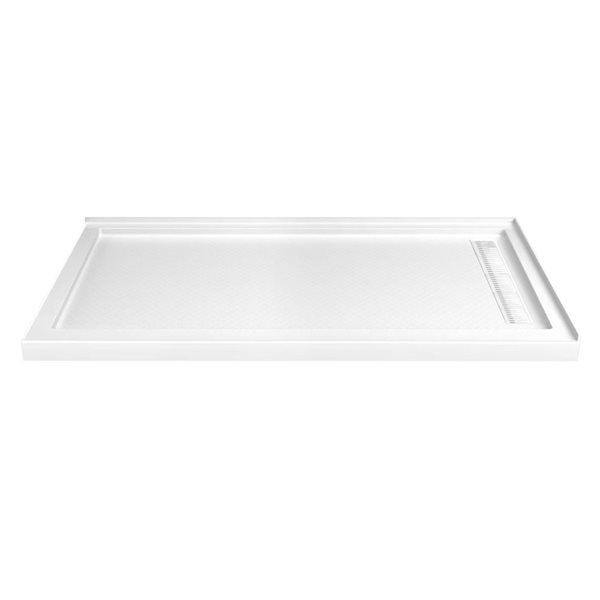 Turin LinearLux 72 x 35 x 3.5-in Acrylic Corner Slip-Resistant Shower Base w/ Right Drain and White Cover - White