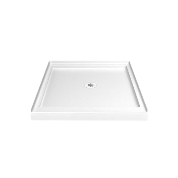 Turin LowStep 32x32x2.5-in Slip-Resistant Acrylic Alcove Shower Base w/ Centre Drain - White
