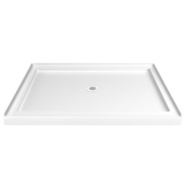 Turin LowStep 42x36x2.5-in Slip-Resistant Acrylic Alcove Shower Base w/ Centre Drain - White