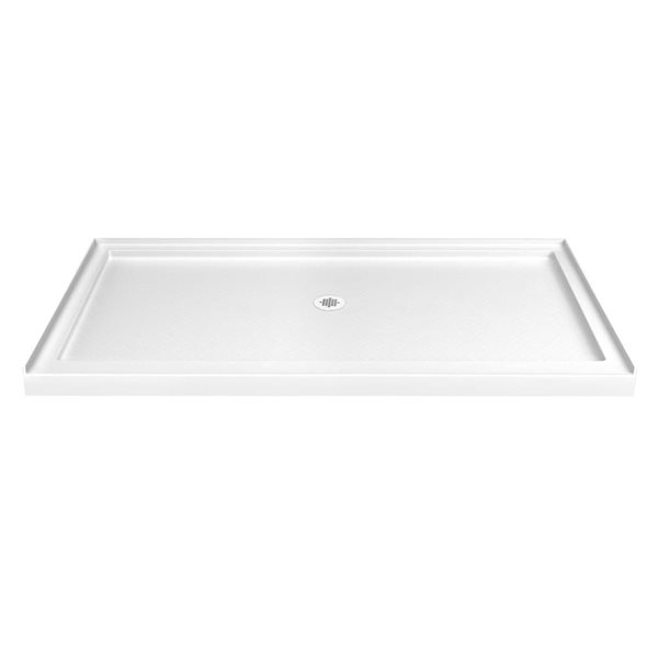 Turin LowStep 60x36x2.5-in Slip-Resistant Acrylic Alcove Shower Base w/ Centre Drain - White