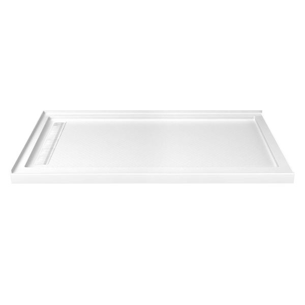 Turin LinearLux 72 x 35 x 3.5-in Acrylic Corner Slip-Resistant Shower Base w/ Left Drain + White Cover - White