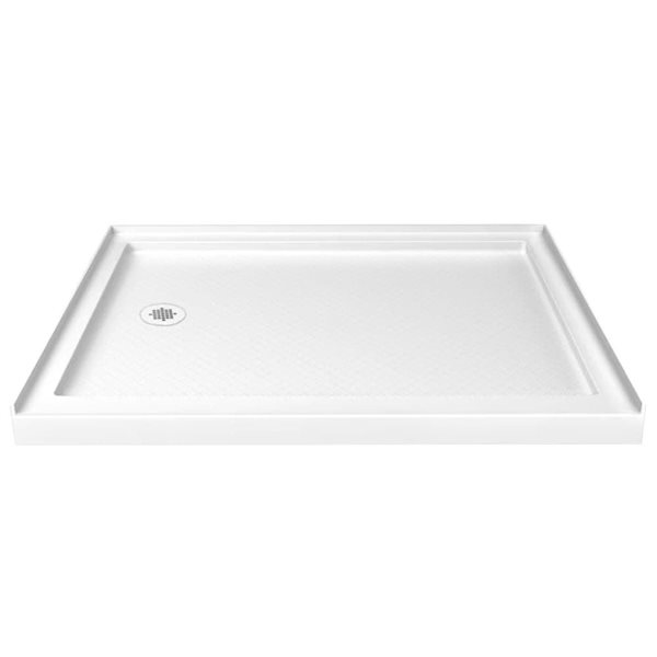 Turin LowStep 48x34x2.5-in Slip-Resistant Acrylic Alcove Shower Base w/ Left Drain - White
