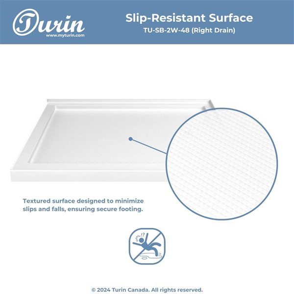 Turin LowStep 42 x 30 x 2.5-in Acrylic Corner Slip-Resistant Shower Base w/ Right Drain - White