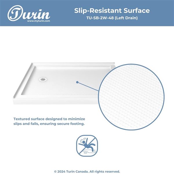 Turin LowStep 42 x 34 x 2.5-in Acrylic Corner Slip-Resistant Shower Base w/ Left Drain - White