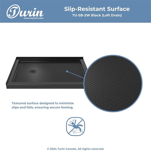 Turin LowStep 48 x 32 x 2.5-in Acrylic Corner Slip-Resistant Shower Base w/ Left Drain - Black