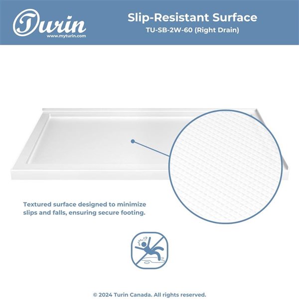 Turin LowStep 60 x 36 x 2.5-in Acrylic Corner Slip-Resistant Shower Base w/ Right Drain - White