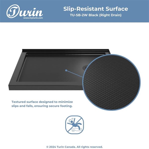 Turin LowStep 48 x 32 x 2.5-in Acrylic Corner Slip-Resistant Shower Base w/ Right Drain - Black