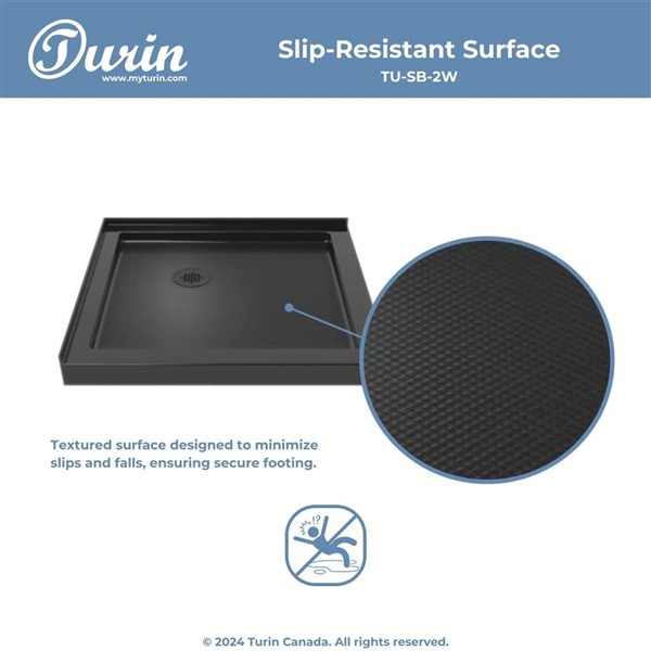 Turin LowStep 42 x 42 x 2.5-in Acrylic Corner Slip-Resistant Shower Base w/ Corner Drain - Black