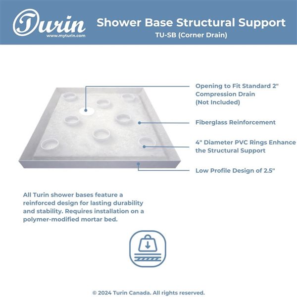 Turin LowStep 42 x 42 x 2.5-in Acrylic Corner Slip-Resistant Shower Base w/ Corner Drain - Black