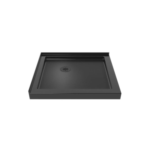 Turin LowStep 42 x 42 x 2.5-in Acrylic Corner Slip-Resistant Shower Base w/ Corner Drain - Black