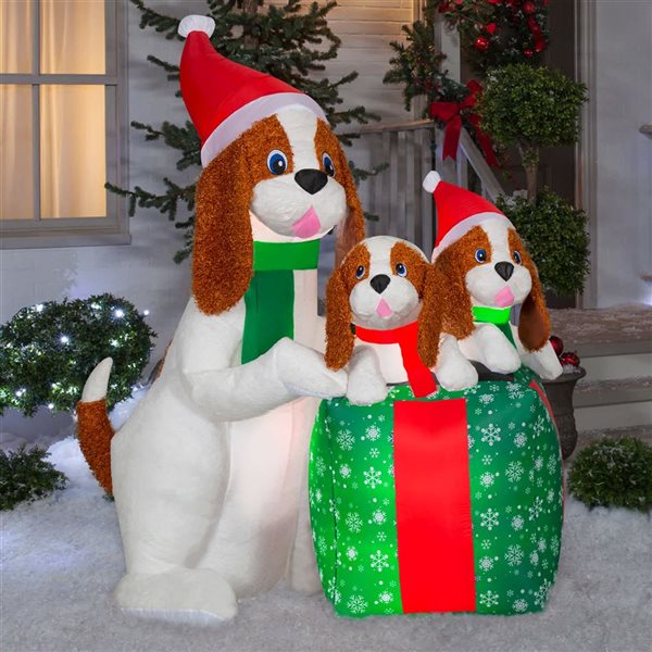 Gemmy Airblown Fuzzy Dog Family Scene with Gifts Inflatable - Large
