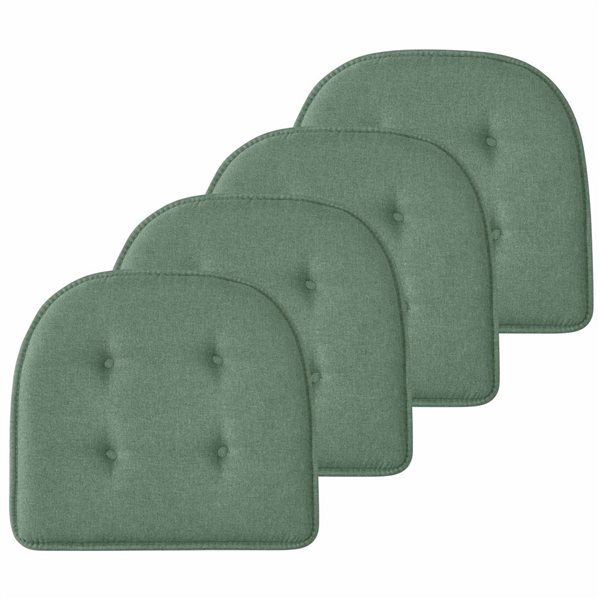Marina Decoration U-Shaped Memory Foam 4-Pack Green Tufted Nonslip Chair Cushion