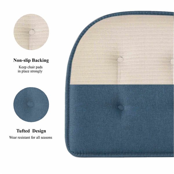 Marina Decoration U-Shaped Memory Foam 2-Pack Denim Blue Tufted Nonslip Chair Cushion