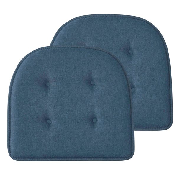 Marina Decoration U-Shaped Memory Foam 2-Pack Denim Blue Tufted Nonslip Chair Cushion