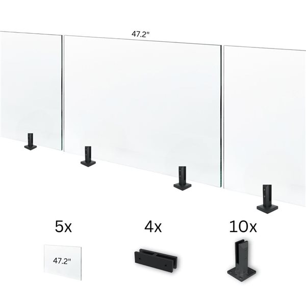 RF Transparent 20-ft x 36-in Black Finish Glass Railing & Pool Fencing Kit with Tempered Glass