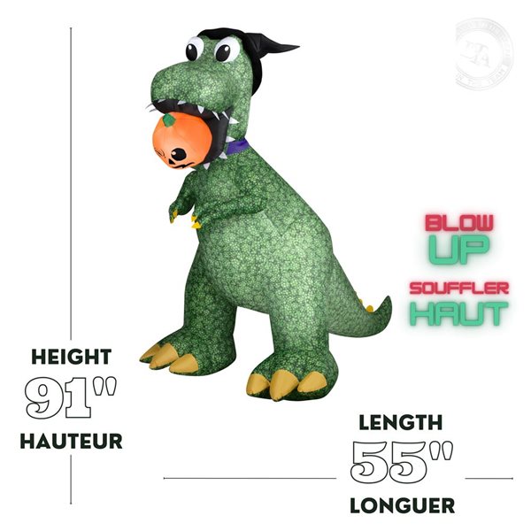 Gemmy Airblown Animated Halloween Inflatable T-Rex with Jack-O'-Lantern - 91 x 55-in