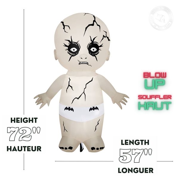 Gemmy Airblown Inflatable Halloween Animated Head Turning Zombie Doll- 72 x 57-in