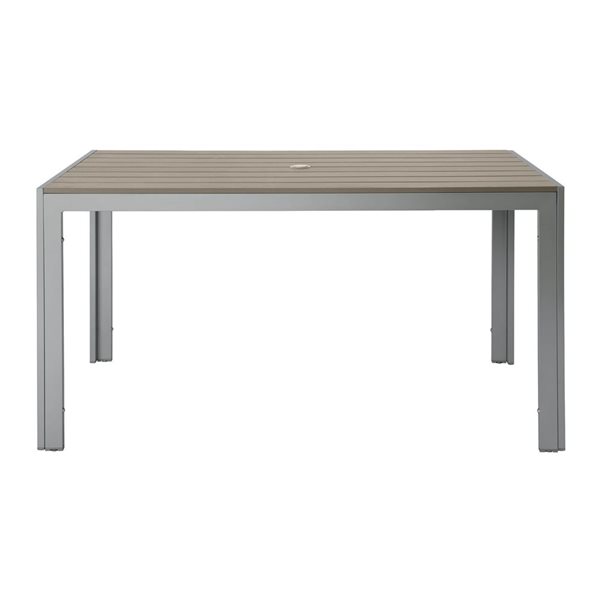 CorLiving Gallant Rectangular Silver Aluminum and Taupe Poly-Wood Patio Dining Table