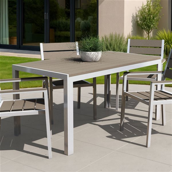 CorLiving Gallant Rectangular Silver Aluminum and Taupe Poly-Wood Patio Dining Table
