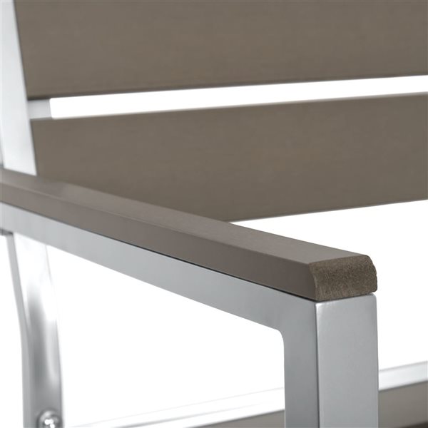 CorLiving Gallant Set of 2 Silver Aluminum and Taupe Poly-Wood Stackable Patio Dining Chairs