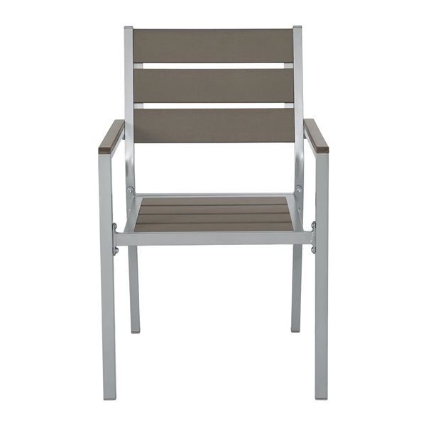 CorLiving Gallant Set of 2 Silver Aluminum and Taupe Poly-Wood Stackable Patio Dining Chairs