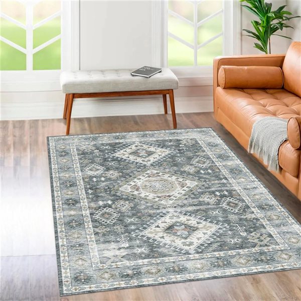 Erbanica 2-ft 5-in x 7-ft Brio Washable Nonslip Modern Rectangle Rug - Blue Grey