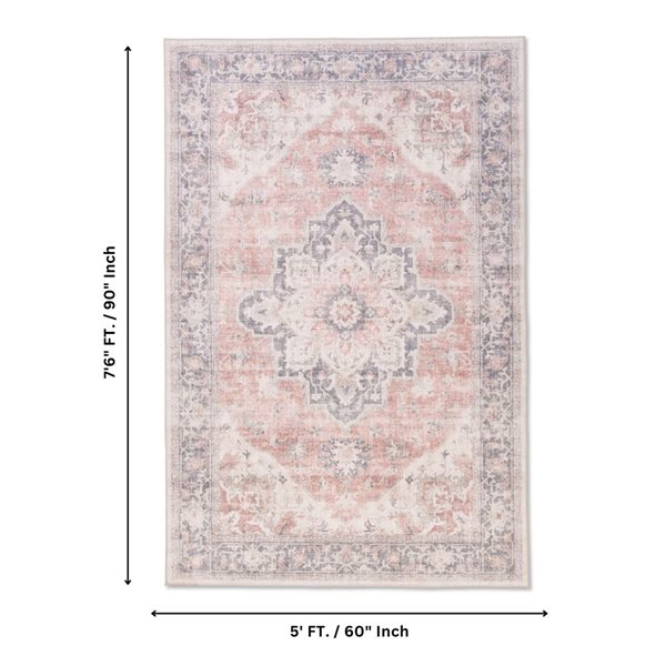 Erbanica 5 x 7-ft 6-in Whispering Medallion Premium Soft Washable Rectangle Rug - Pastel