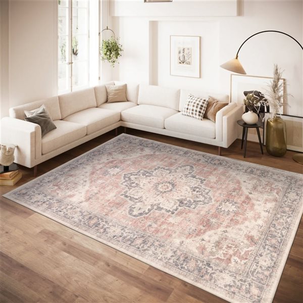 Erbanica 5 x 7-ft 6-in Whispering Medallion Premium Soft Washable Rectangle Rug - Pastel