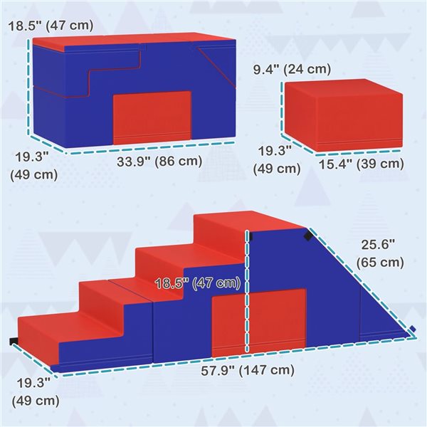 Qaba 2 Pcs Crawl and Climb Indoor Foam Play Set for Toddlers - Dark Blue