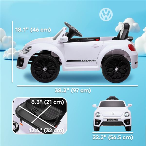 Qaba Kids' 12 V Volkswagen Beetle Ride-On Electric Car w/ Parent Remote Control - White