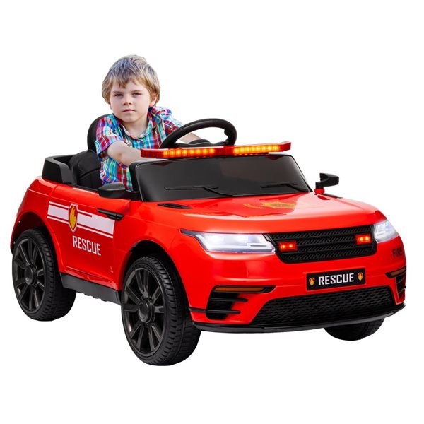 Qaba 12 V 7 Ah Kids' Ride-On Electric Fire Chief Car w/ Siren + Suspension and Parent Remote Control - Red