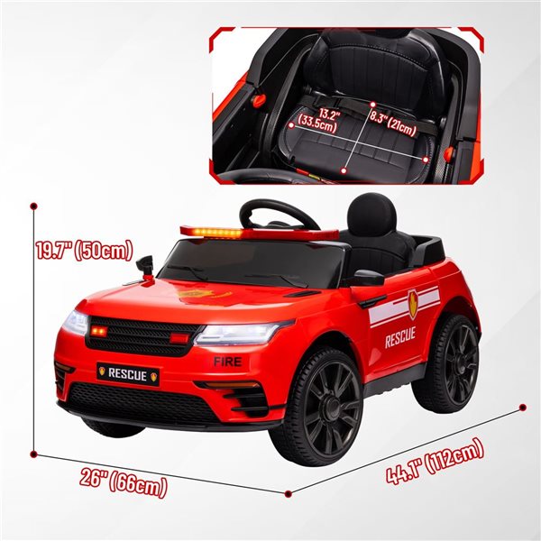 Qaba 12 V 7 Ah Kids' Ride-On Electric Fire Chief Car w/ Siren + Suspension and Parent Remote Control - Red