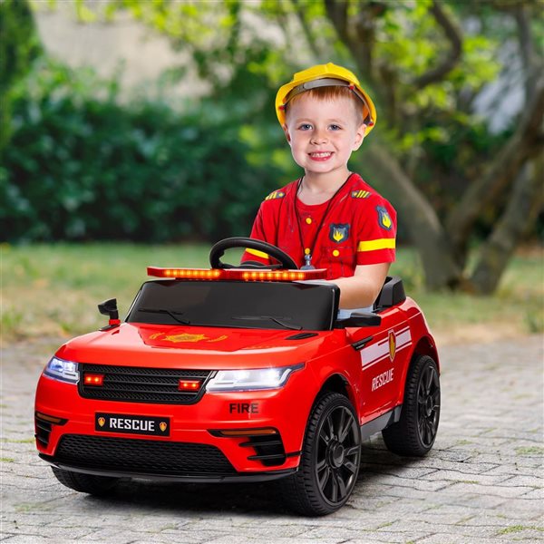 Qaba 12 V 7 Ah Kids' Ride-On Electric Fire Chief Car w/ Siren + Suspension and Parent Remote Control - Red