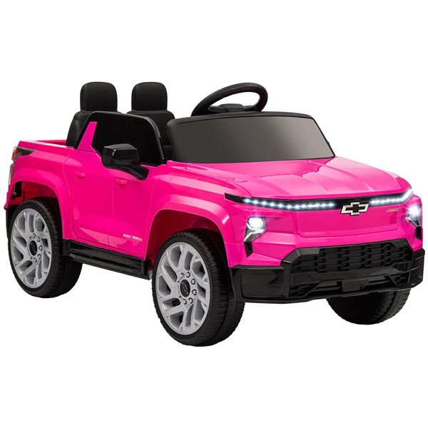 Qaba Kids' 12 V Chevrolet Silverado Ride-On Electric Car w/ Back Storage + Suspension and Remote Control - Pink