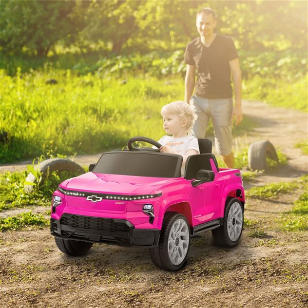 Qaba Kids' 12 V Chevrolet Silverado Ride-On Electric Car w/ Back Storage + Suspension and Remote Control - Pink