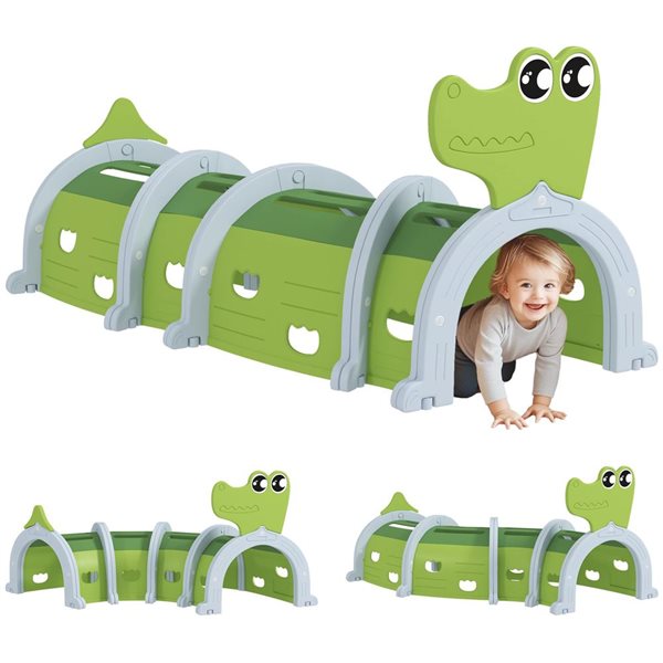 Qaba Crocodile Crawl Tunnel for Toddlers and Kids - Green