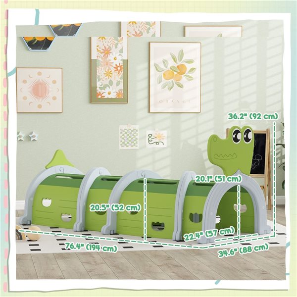 Qaba Crocodile Crawl Tunnel for Toddlers and Kids - Green