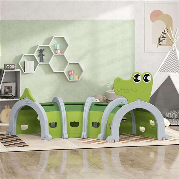 Qaba Crocodile Crawl Tunnel for Toddlers and Kids - Green