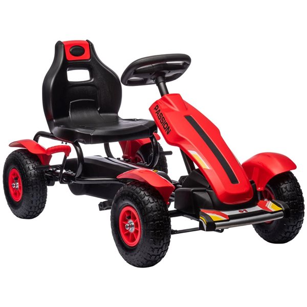 Aosom Kids' Pedal Go Kart w/ Handbrake and Adjustable Seat - Red