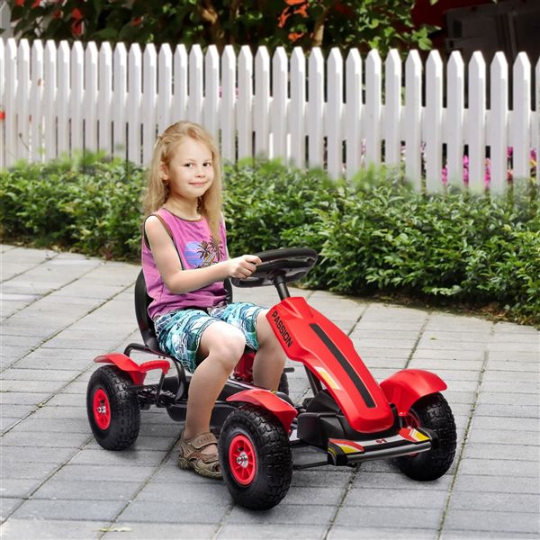 Aosom Kids' Pedal Go Kart w/ Handbrake and Adjustable Seat - Red