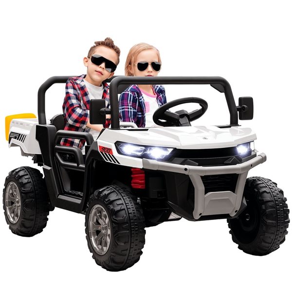 Aosom Kids' 12 V 2-Seat Ride-On Electric UTV w/ Dump Bed and Parent Remote Control - White