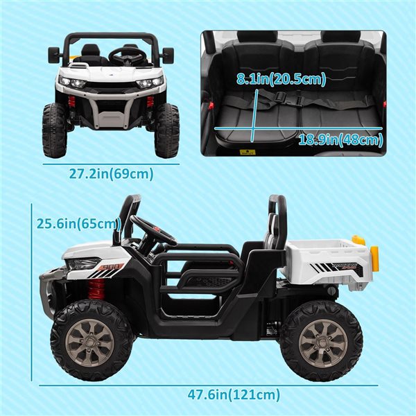 Aosom Kids' 12 V 2-Seat Ride-On Electric UTV w/ Dump Bed and Parent Remote Control - White