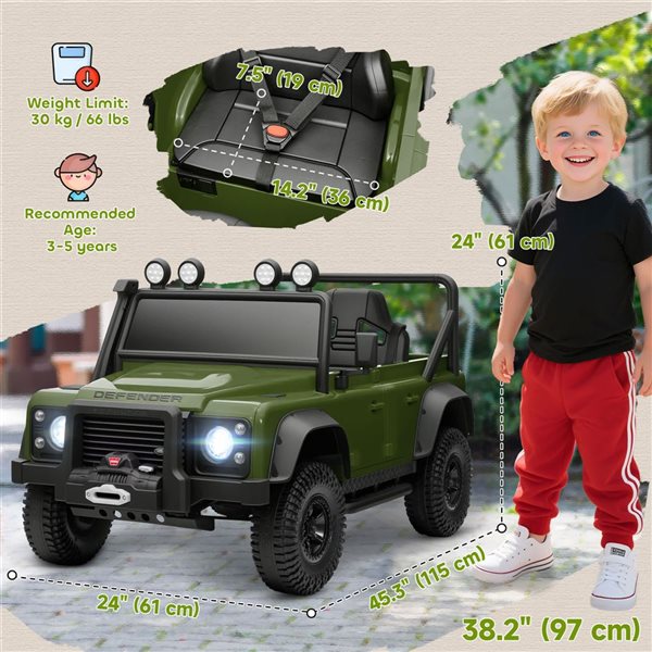 Qaba Kids' 12 V Land Rover Ride-On Electric Truck w/ Remote Control - Green