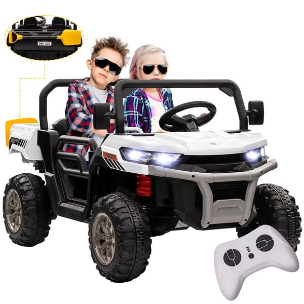 ELEMARA Voiture Pompier électrique 12V Enfant – Télécommande Parentale, Talkie-walkie, Sirène, Bluetooth, Musique, USB – Pour 3-8 Ans