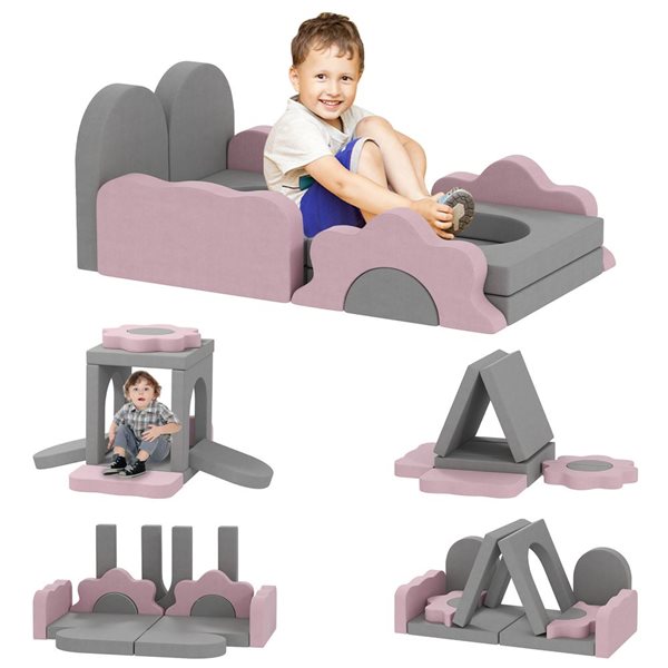 Qaba Kids' 12 Pcs Crawl and Climb Indoor Foam Blocks - Grey