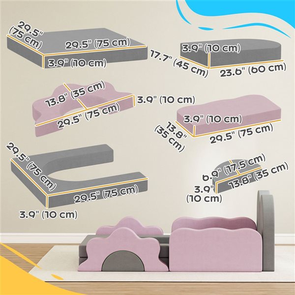 Qaba Kids' 12 Pcs Crawl and Climb Indoor Foam Blocks - Grey