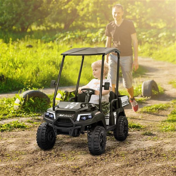 Qaba Kids' 24 V 2-Seat Ride-On Electric UTV Car w/ Remote Control + Soft Start and Storage - Black