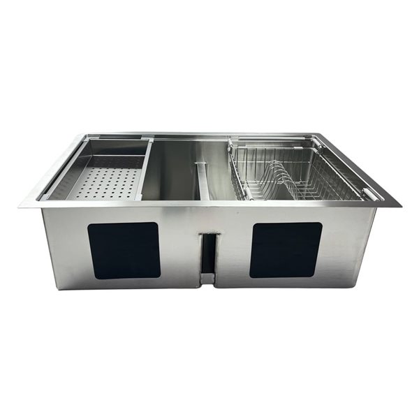 Unique Home Supplies 32-in Stainless Steel Undermount Double Bowl Workstation Kitchen Sink w/ Accessories