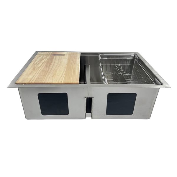 Unique Home Supplies 32-in Stainless Steel Undermount Double Bowl Workstation Kitchen Sink w/ Accessories