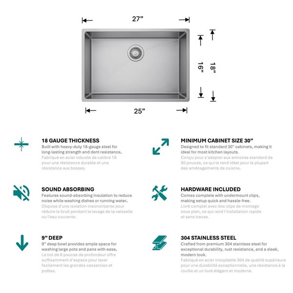 Unique Home Supplies 27-in Stainless Steel Undermount Single Bowl Kitchen Sink